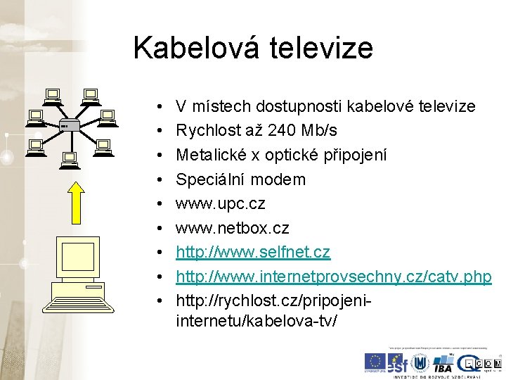 Kabelová televize • • • V místech dostupnosti kabelové televize Rychlost až 240 Mb/s Kabelová televize • • • V místech dostupnosti kabelové televize Rychlost až 240 Mb/s
