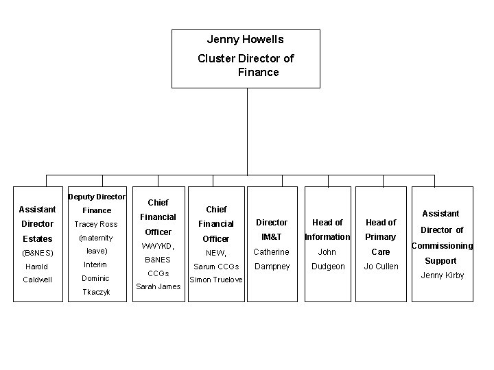 Jenny Howells Cluster Director of Finance Deputy Director Assistant Finance Director Tracey Ross Estates
