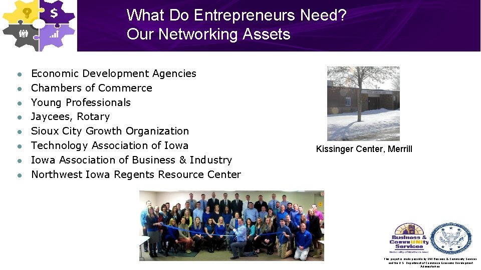 What Do Entrepreneurs Need? Our Networking Assets l l l l Economic Development Agencies