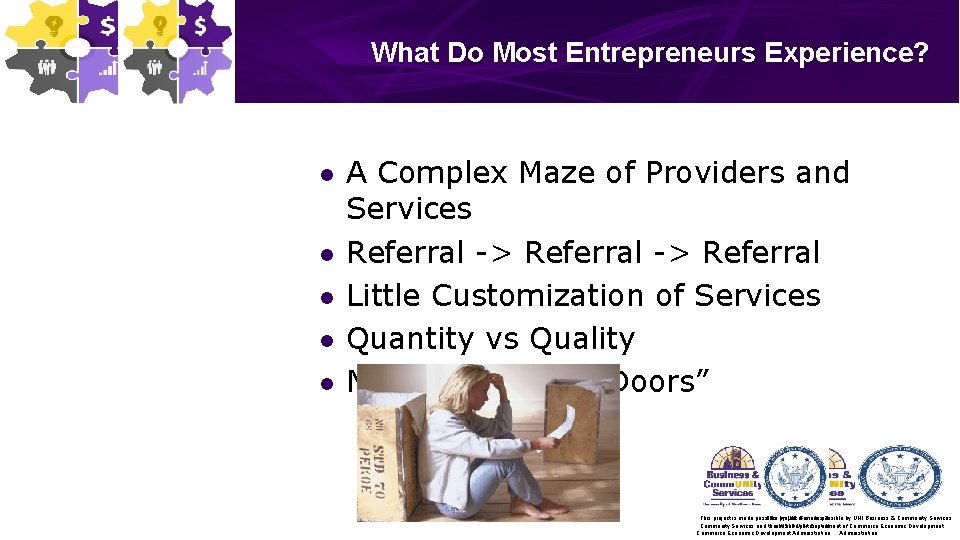 What Do Most Entrepreneurs Experience? l l l A Complex Maze of Providers and