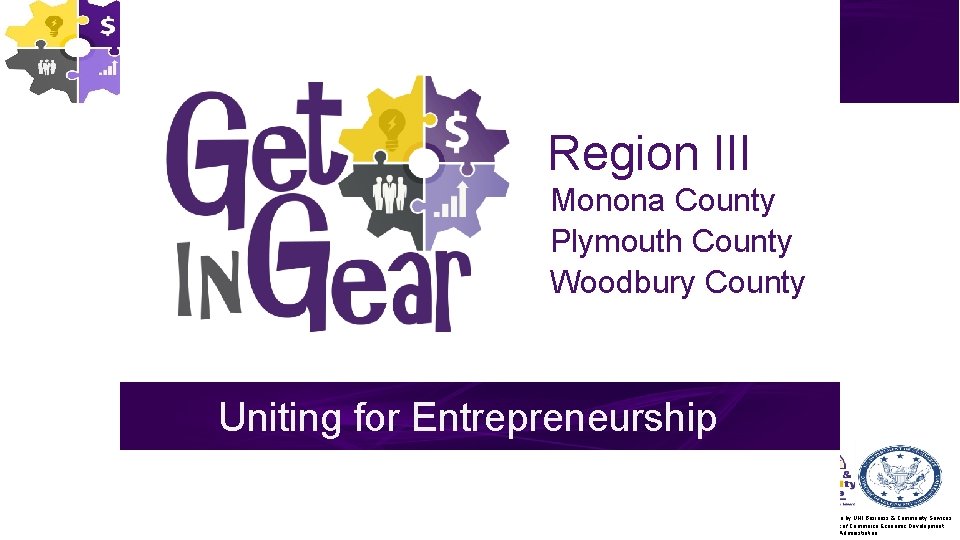 Region III Monona County Plymouth County Woodbury County Uniting for Entrepreneurship This project is