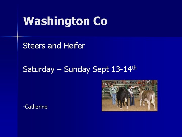 Washington Co Steers and Heifer Saturday – Sunday Sept 13 -14 th -Catherine 