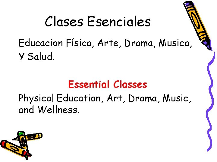 Clases Esenciales Educacion Física, Arte, Drama, Musica, Y Salud. Essential Classes Physical Education, Art,