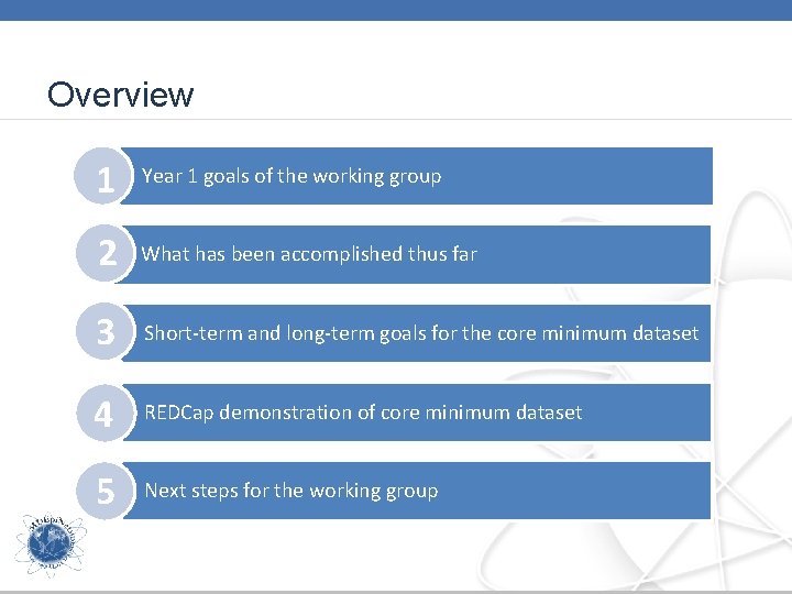 Overview 1 Year 1 goals of the working group 2 What has been accomplished