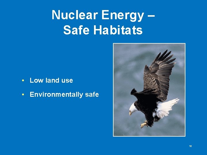 Nuclear Energy – Safe Habitats • Low land use • Environmentally safe 16 Nuclear Energy – Safe Habitats • Low land use • Environmentally safe 16