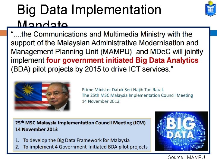 Big Data Implementation Mandate Source : MAMPU 