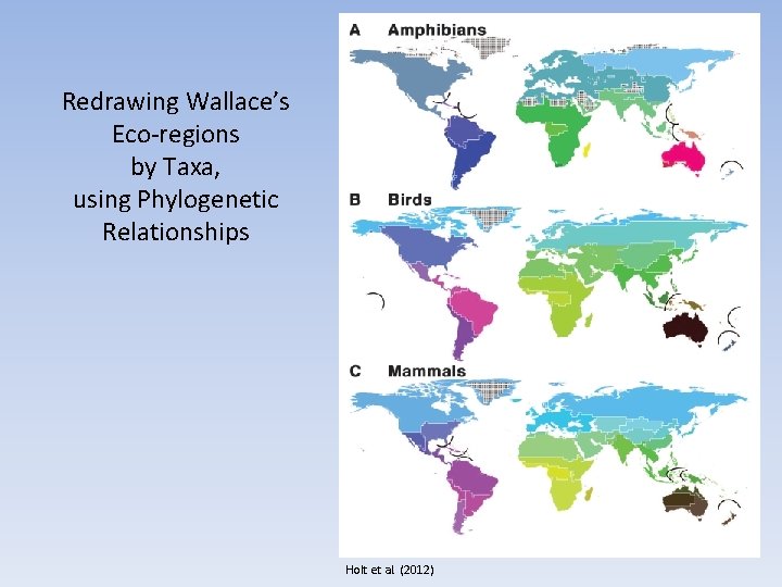 Redrawing Wallace’s Eco‐regions by Taxa, using Phylogenetic Relationships Holt et al. (2012) 