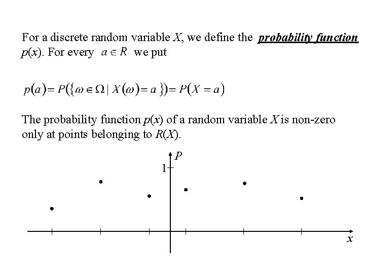 For a discrete random variable X, we define the probability function p(x). For every