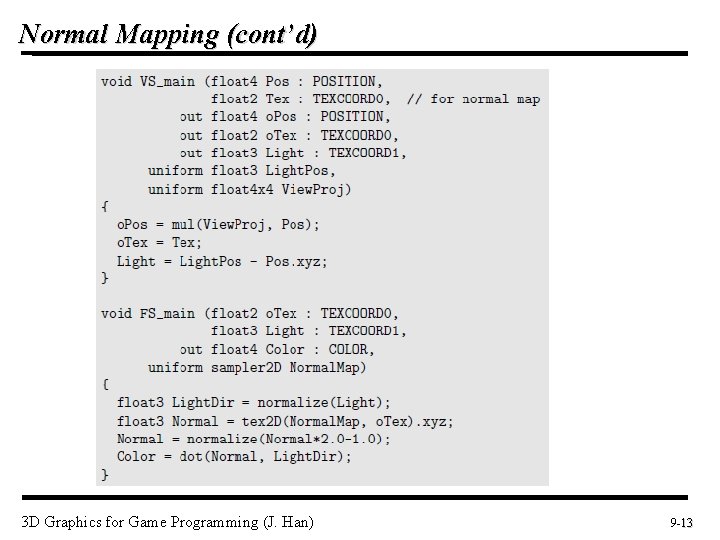 Normal Mapping (cont’d) 3 D Graphics for Game Programming (J. Han) 9 -13 13