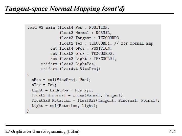 Tangent-space Normal Mapping (cont’d) 3 D Graphics for Game Programming (J. Han) 9 -19