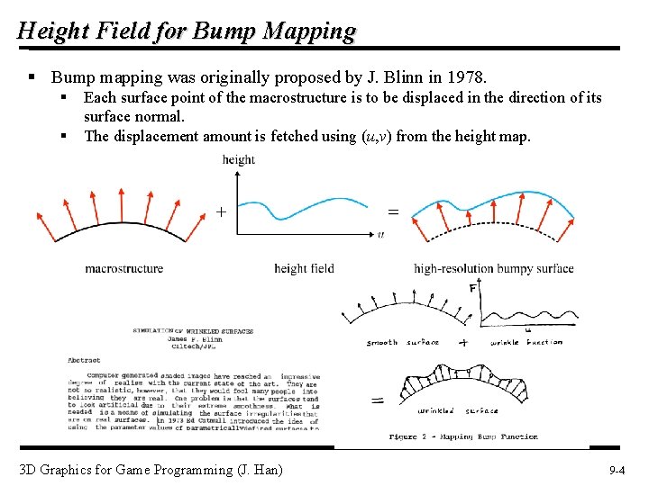 Height Field for Bump Mapping § Bump mapping was originally proposed by J. Blinn
