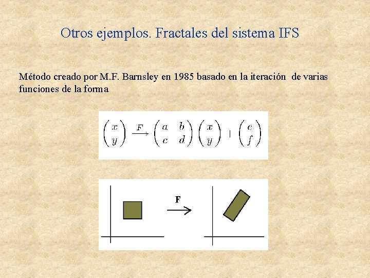 Otros ejemplos. Fractales del sistema IFS Método creado por M. F. Barnsley en 1985