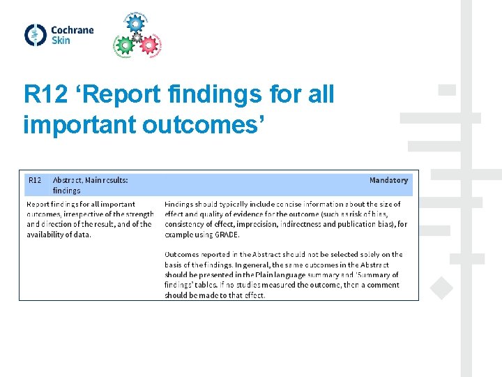 R 12 ‘Report findings for all important outcomes’ 