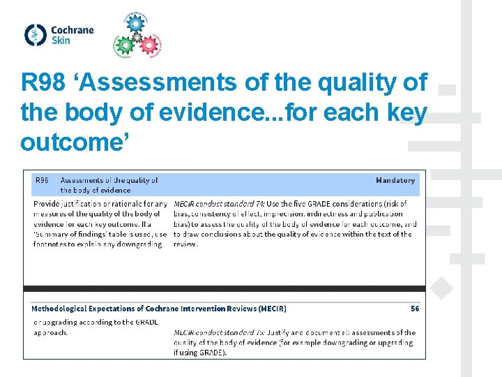 R 98 ‘Assessments of the quality of the body of evidence. . . for