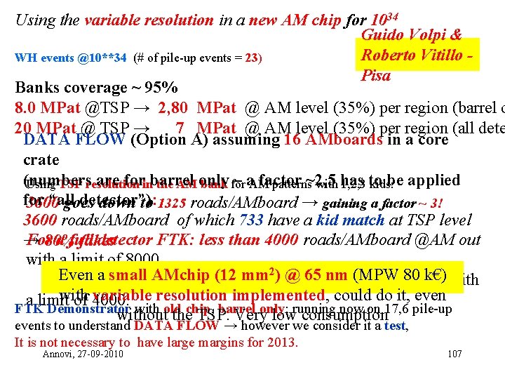 Using the variable resolution in a new AM chip for 1034 Guido Volpi &