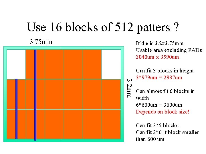 Use 16 blocks of 512 patters ? 3. 75 mm If die is 3.
