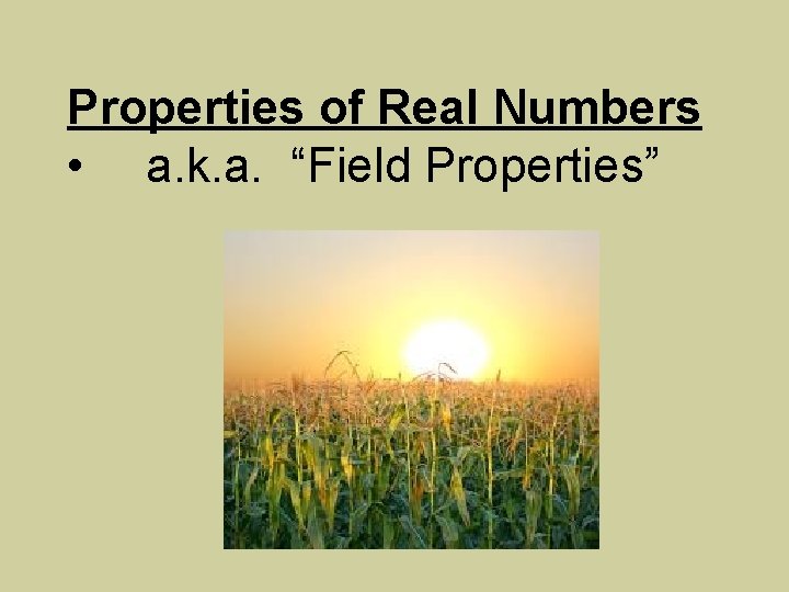 Properties of Real Numbers • a. k. a. “Field Properties” 
