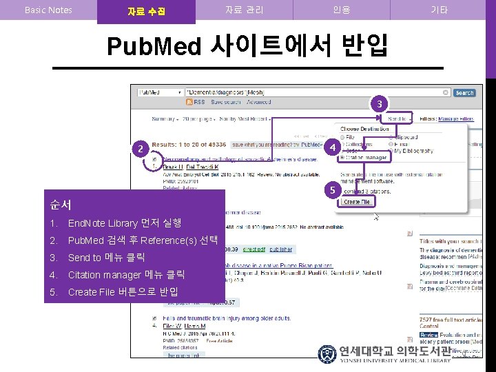 Basic Notes 자료 수집 자료 관리 인용 기타 Pub. Med 사이트에서 반입 3 2