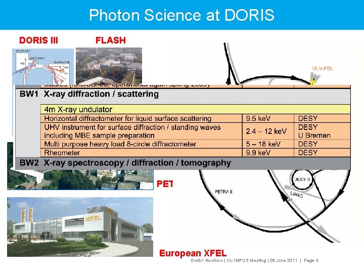 Photon Science at DORIS III FLASH PETRA III European XFEL Dmitri Novikov | OLYMPUS