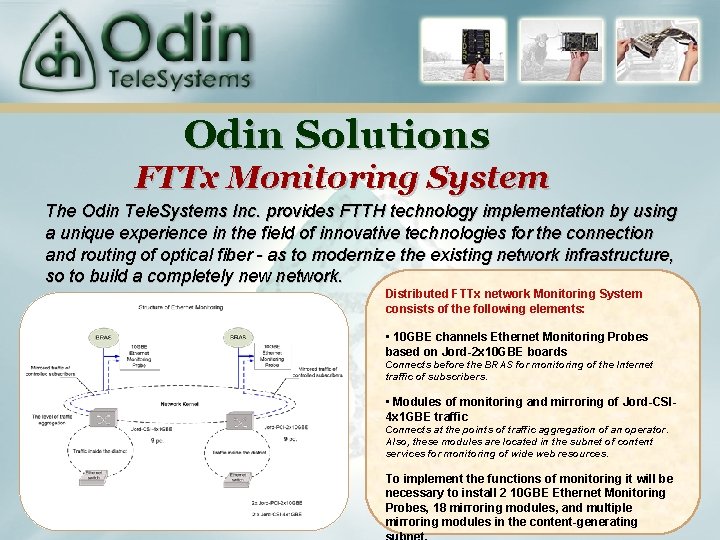 Odin Solutions FTTx Monitoring System The Odin Tele. Systems Inc. provides FTTH technology implementation