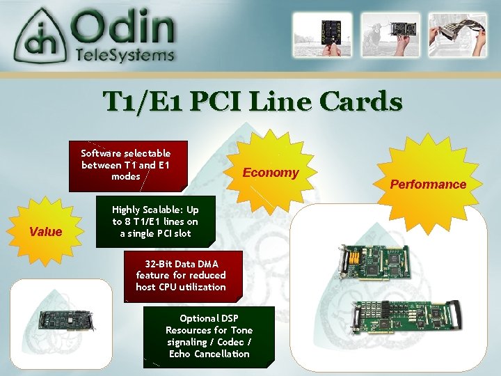 T 1/E 1 PCI Line Cards Software selectable between T 1 and E 1