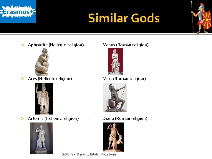 Similar Gods Aphrodite (Hellenic religion) - Venus (Roman religion) Ares (Hellenic religion) - Mars Similar Gods Aphrodite (Hellenic religion) - Venus (Roman religion) Ares (Hellenic religion) - Mars