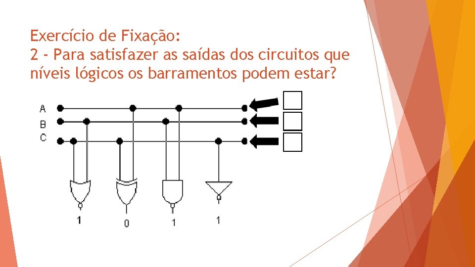 Exercício de Fixação: 2 - Para satisfazer as saídas dos circuitos que níveis lógicos