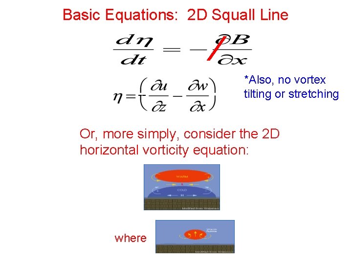 Basic Equations: 2 D Squall Line ⁄ -- *Also, no vortex tilting or stretching