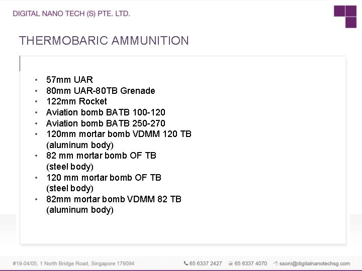 THERMOBARIC AMMUNITION • • • 57 mm UAR 80 mm UAR-80 TВ Grenade 122