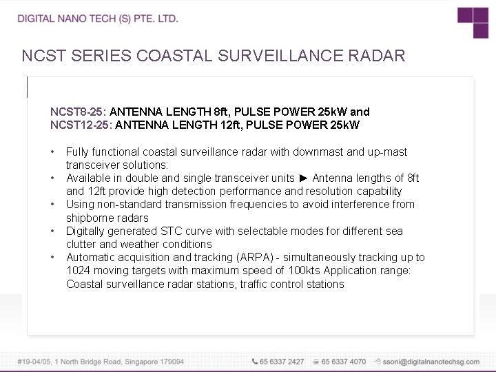 NCST SERIES COASTAL SURVEILLANCE RADAR NCST 8 -25: ANTENNA LENGTH 8 ft, PULSE POWER