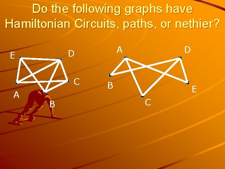 Do the following graphs have Hamiltonian Circuits, paths, or nethier? E C A A