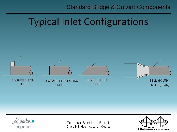 Standard Bridge & Culvert Components Typical Inlet Configurations SQUARE FLUSH INLET SQUARE PROJECTING INLET