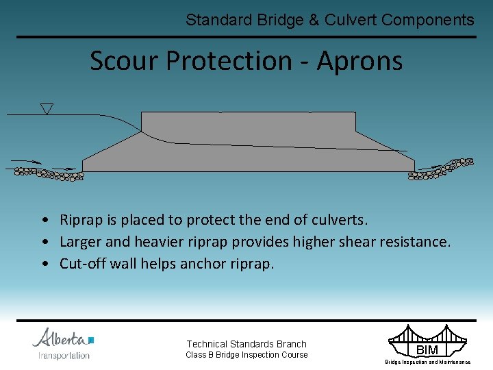 Standard Bridge & Culvert Components Scour Protection - Aprons • Riprap is placed to