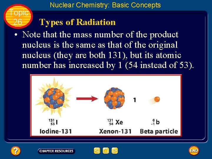 Topic 26 Nuclear Chemistry: Basic Concepts Types of Radiation • Note that the mass