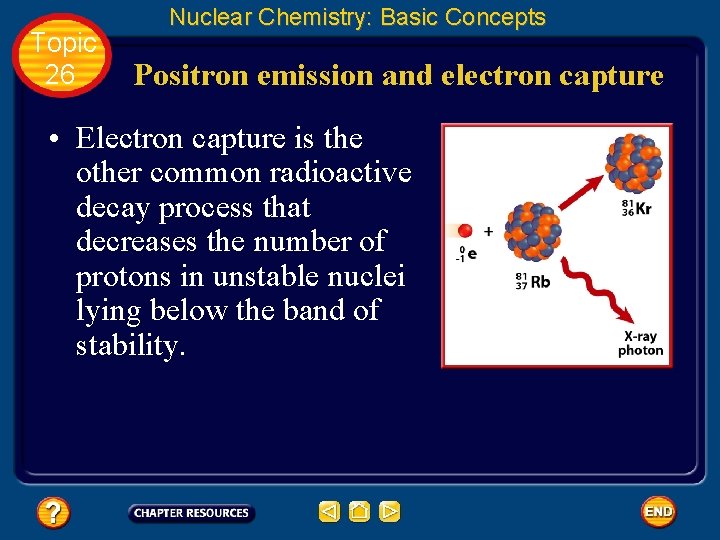 Topic 26 Nuclear Chemistry: Basic Concepts Positron emission and electron capture • Electron capture