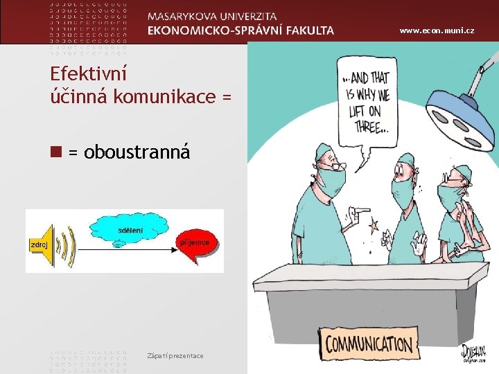 www. econ. muni. cz Efektivní účinná komunikace = n = oboustranná Zápatí prezentace 4