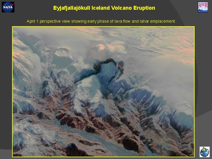 Eyjafjallajökull Iceland Volcano Eruption April 1 perspective view showing early phase of lava flow