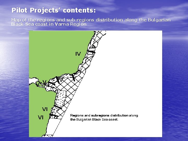 Pilot Projects’ contents: Map of the regions and sub-regions distribution along the Bulgarian Black