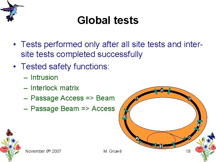 Global tests • Tests performed only after all site tests and intersite tests completed