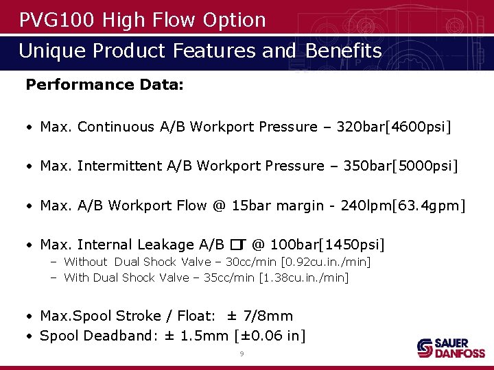 PVG 100 High Flow Option Unique Product Features and Benefits Performance Data: • Max.