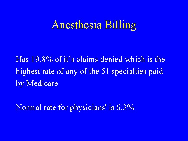 Anesthesia Billing Has 19. 8% of it’s claims denied which is the highest rate