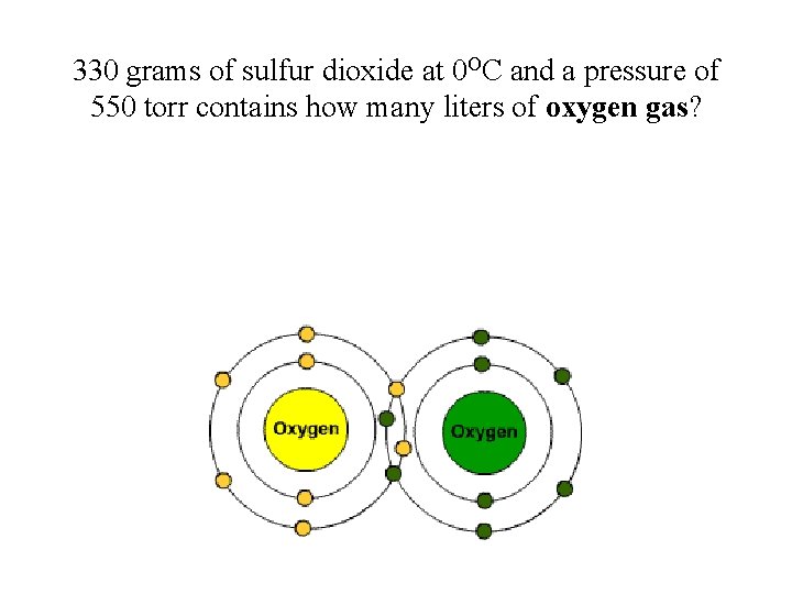 330 grams of sulfur dioxide at 0 OC and a pressure of 550 torr