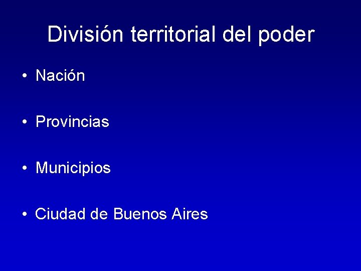 División territorial del poder • Nación • Provincias • Municipios • Ciudad de Buenos