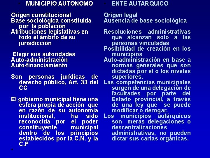  • MUNICIPIO AUTONOMO Origen constitucional Base sociológica constituida por la población Atribuciones legislativas