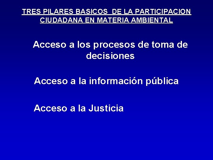 TRES PILARES BASICOS DE LA PARTICIPACION CIUDADANA EN MATERIA AMBIENTAL Acceso a los procesos