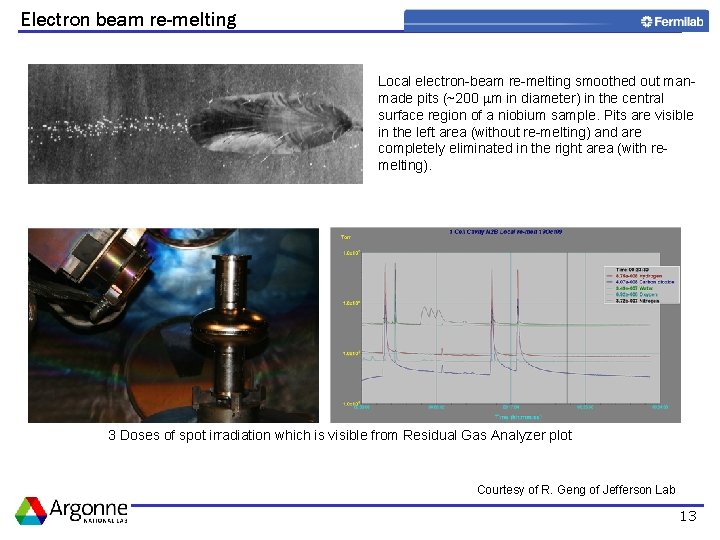 Electron beam re-melting Local electron-beam re-melting smoothed out manmade pits (~200 m in diameter)