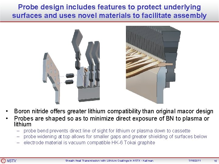 Probe design includes features to protect underlying surfaces and uses novel materials to facilitate