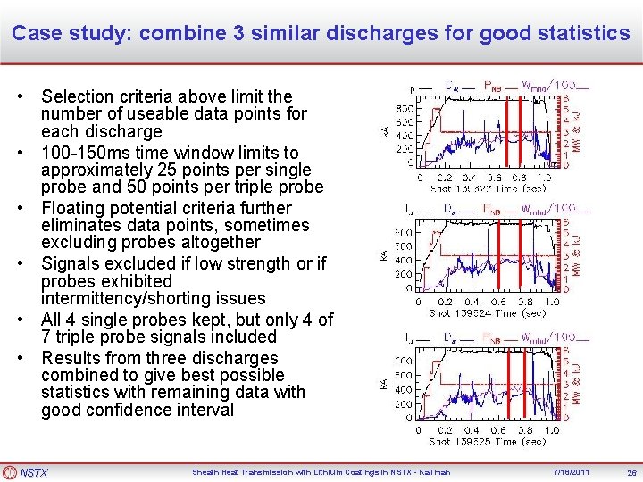 Case study: combine 3 similar discharges for good statistics • Selection criteria above limit