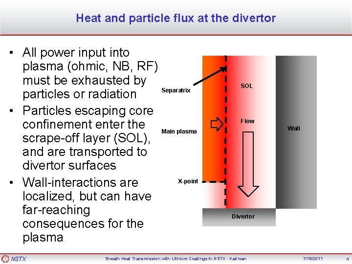 Heat and particle flux at the divertor • All power input into plasma (ohmic,