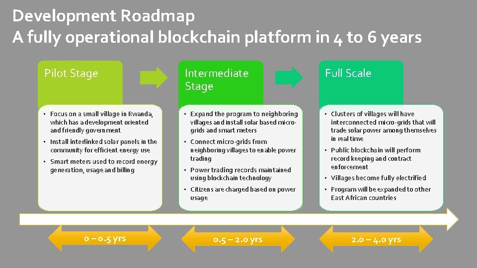 Development Roadmap A fully operational blockchain platform in 4 to 6 years Pilot Stage